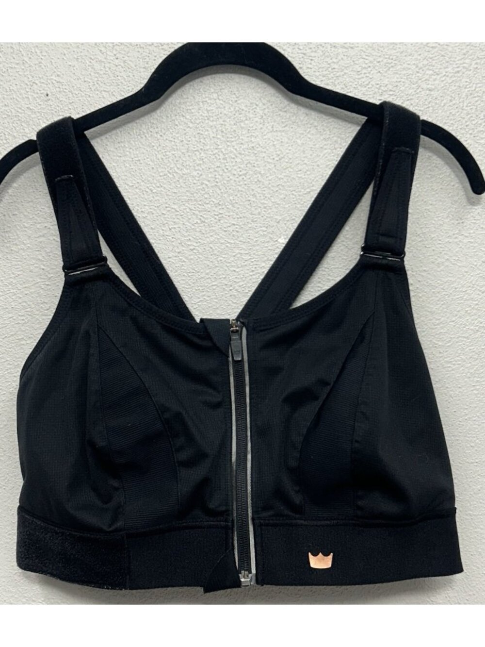 SHEFIT Ultimate Sports Bra Size 2 Luxe Black Zip Front Running High Impact